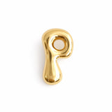 Glossy, balloon-style metal initial brooch pins in a playful, rounded design, available in multiple letters with a puffy, dimensional shape and metallic finish.