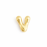 Glossy, balloon-style metal initial brooch pins in a playful, rounded design, available in multiple letters with a puffy, dimensional shape and metallic finish.