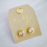Statement stud earrings featuring bold bezel-set stones, designed to deliver striking sparkle and a sleek, modern silhouette for everyday elegance or special occasions.