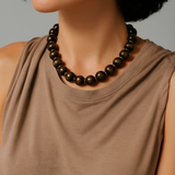 Chunky round bead necklace featuring high-shine polished sphere beads arranged in a single statement strand, showcasing a bold and modern look