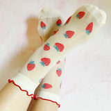 Juego de 2 pares de calcetines transparentes con lunares y fresas