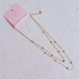 Elegant layered necklace featuring delicate gold chains accented with crystal bezel stations, perfect for a subtle sparkle and refined style.