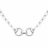 Silver necklace with a horse bit pendant on a white background