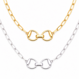 Two gold and silver chain necklaces with horsebit clasps on a white background
