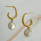 Boucles d'oreilles créoles en or et perles pendantes