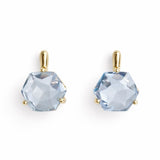 Artistic drop earrings featuring prism-cut gemstones framed by lustrous gold-tone metal. The angular yet fluid silhouette captures light beautifully, making each pair an elegant statement piece.