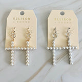Pendientes colgantes con cruz de perlas