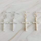 Pendientes colgantes con cruz de perlas
