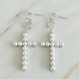 Pendientes colgantes con cruz de perlas