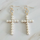 Pendientes colgantes con cruz de perlas