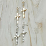 Pendientes colgantes con cruz de perlas