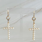 Pendientes colgantes con cruz de perlas