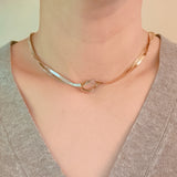 Knotted Two Tone Herringbone Chain Necklace