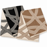 Ellison+Young Luxe Abstract Swirl Stripe Shawl Scarf in Black Ivory and Camel Ivory, two-sided swirl stripe print with fringed ends