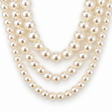 Detail view of the Noble Pearl 3-Piece Necklace Set layered, showing large, medium and small graduated pearl sizes