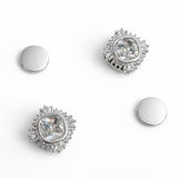 Set of two hexagon-shaped scarf magnetic brooch pins or earrings with a modern, abstract design. Each brooch features a sleek finish and sculptural angles, offering a stylish and functional accent for securing scarves or accessorizing garments.