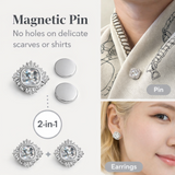 Set of two hexagon-shaped scarf magnetic brooch pins or earrings with a modern, abstract design. Each brooch features a sleek finish and sculptural angles, offering a stylish and functional accent for securing scarves or accessorizing garments.