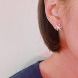 Set of mini stud earrings featuring snowflake and reindeer charms – dainty and winter-themed