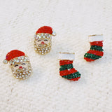 Festive stud earrings set with Santa and Christmas stocking designs – whimsical holiday charm