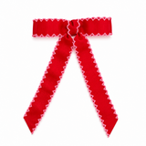 Red ribbon with white trim on a white background