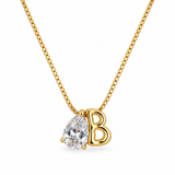 Sculptural Initial Pear Crystal Necklace – Gold Letter B Charm with Pear-Cut Crystal