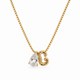 Sculptural Initial Pear Crystal Necklace – Gold Letter G Charm with Pear-Cut Crystal