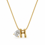Sculptural Initial Pear Crystal Necklace – Gold Letter H Charm with Pear-Cut Crystal