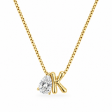 Sculptural Initial Pear Crystal Necklace – Gold Letter K Charm with Pear-Cut Crystal