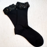 Sparkly socks featuring a sequin-embellished top band, adding a touch of chic shine and glam to any outfit.