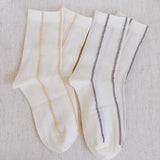 Set of two minimalist crew socks featuring subtle contrast stitching at the top and toe, adding a clean and stylish detail to everyday wear.