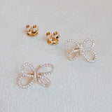 Fiore Bow Pavé Stud Earrings - Moissanite & Gold Plated Sterling Silver