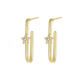 Gold hoop earrings with star designs on a white background
