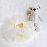 Adorable bag charm featuring a ballerina bear dressed in a tutu with a scrunchie-style attachment—adding a whimsical and playful touch to any bag or backpack.