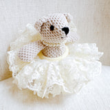 Adorable bag charm featuring a ballerina bear dressed in a tutu with a scrunchie-style attachment—adding a whimsical and playful touch to any bag or backpack.