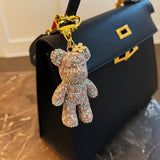 Pink crystal bear bag charm with gold clasp – sparkly and adorable accessory