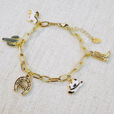 Charm bracelet with cactus and horseshoe – western good luck bracelet