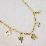 Charm necklace with cactus and horseshoe – western good luck necklace