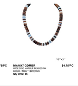 Blue Brown disc bead necklace — supplier reference