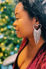 Pendientes Corazón Brillantes Con Flecos