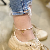 Bracelet de cheville coeur en perles de pierre