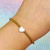 So Very Loved Heart Gold Beaded Stretch Bracelet