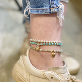 Bracelet de cheville coeur en perles de pierre