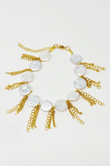 Bracelet de perles de coquillage à franges et chaîne
