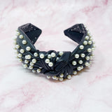 Diadema de cuero vegano perlado