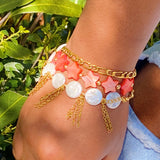 Bracelet de perles de coquillage à franges et chaîne