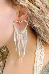 Pendientes Corazón Brillantes Con Flecos