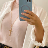 Hammered Cross Long Chain Necklace