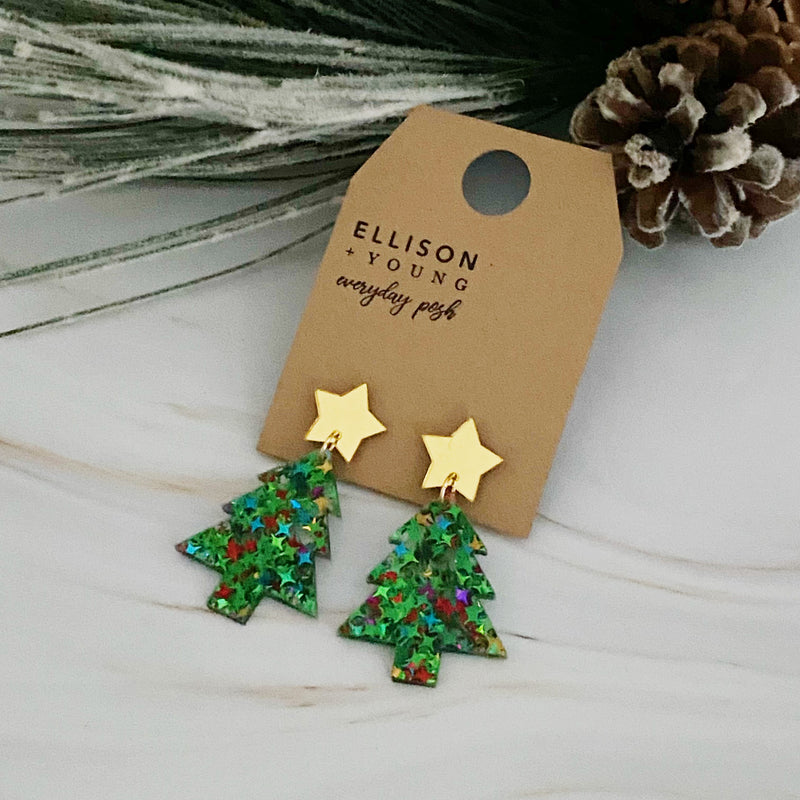 So Festive Stars On Tree Earrings