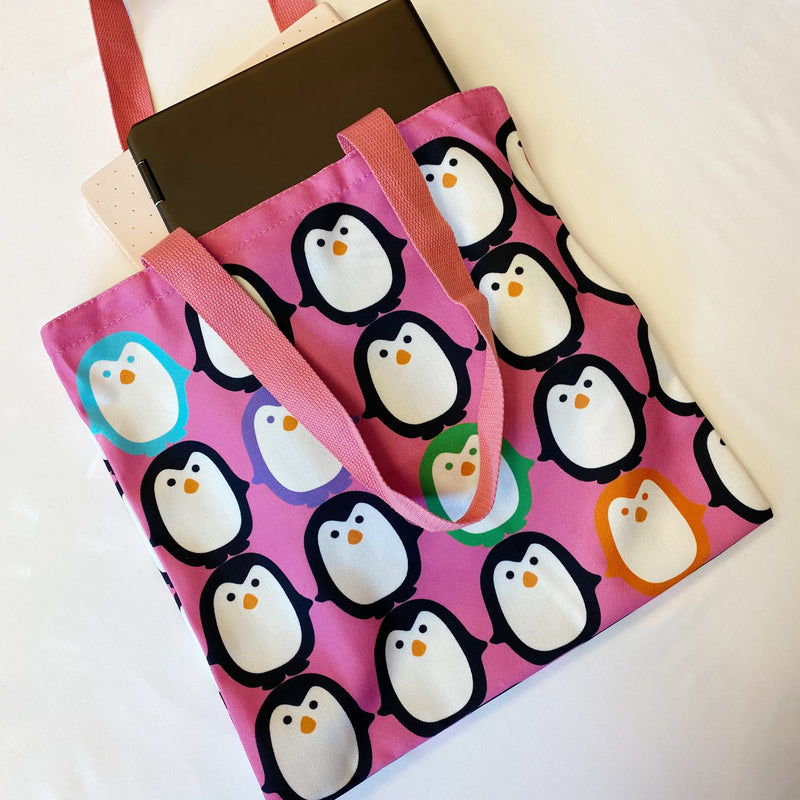 Let’s Hold Hands Penguin Canvas Tote