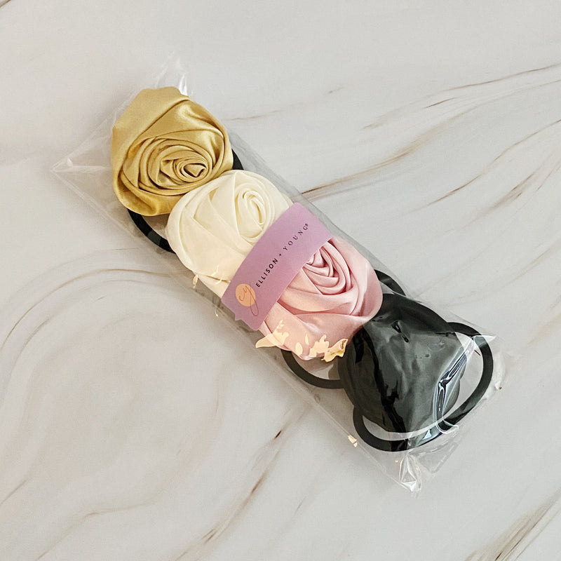 Ensemble d’attaches de cheveux en satin rose cueillies à la main de 4